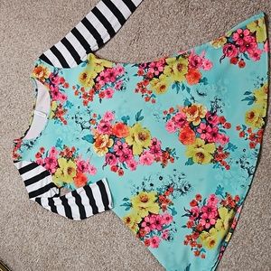 Bold Stripe Floral Cezanne A-Line Skater Dress